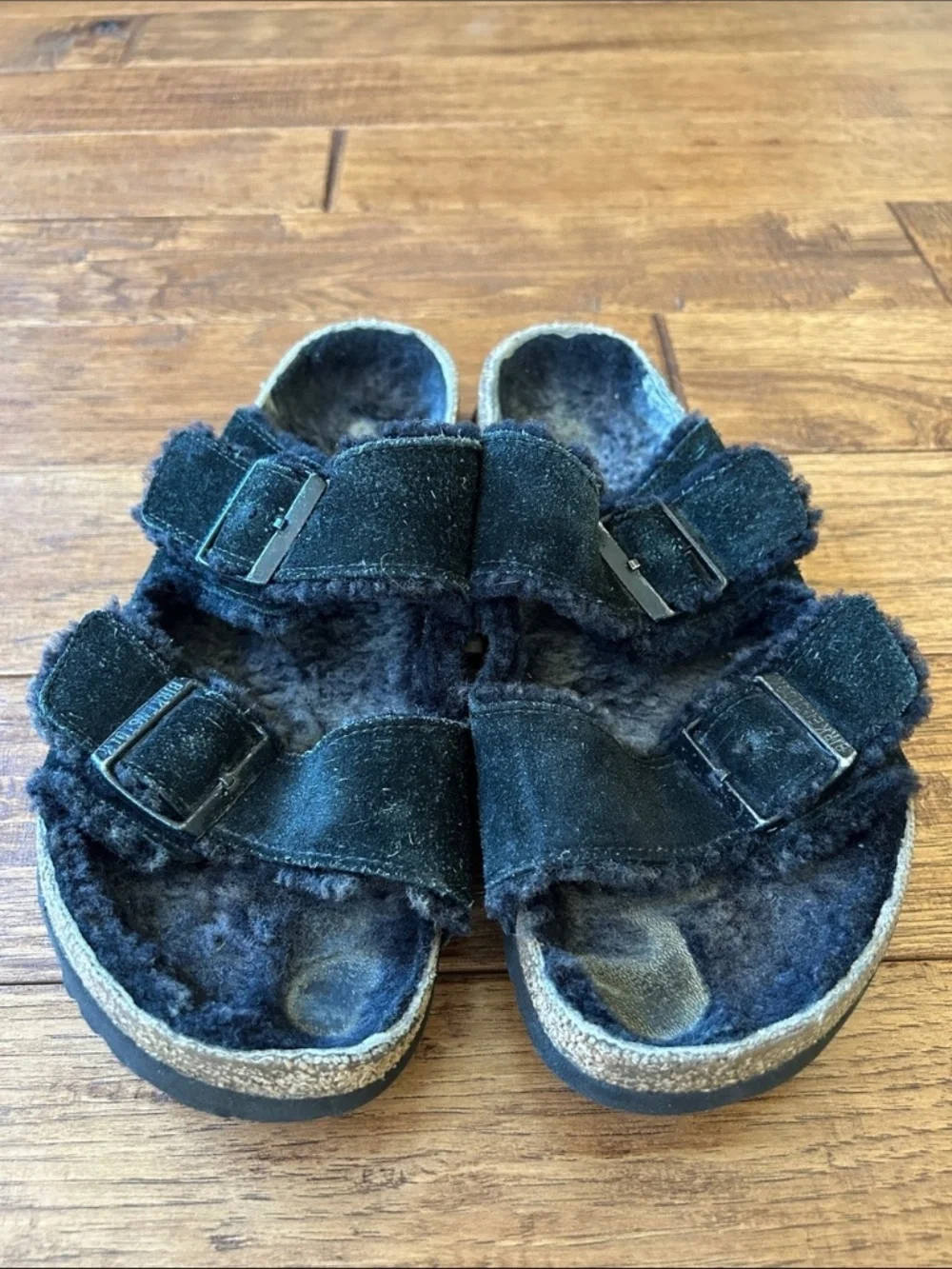 Birkenstock Arizona Shearling Sandals Black Suede Size 41 / Mens 8